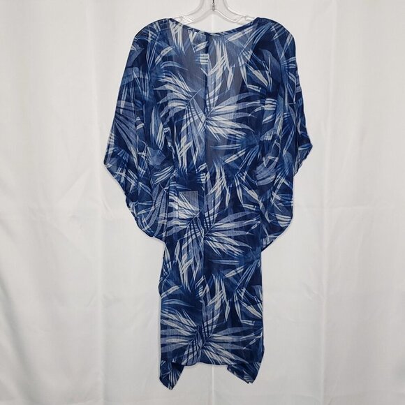 Ellen Tracy Company Swim Suit Cover Up Sz XL Sheer Blue Leaf Pullover V Neck - Picture 5 of 8